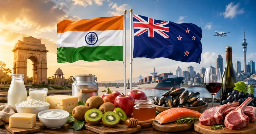 India–New Zealand FTA 2026: Dairy Protected, Premium Food Imports Rise, and Wine Tariffs Slashed